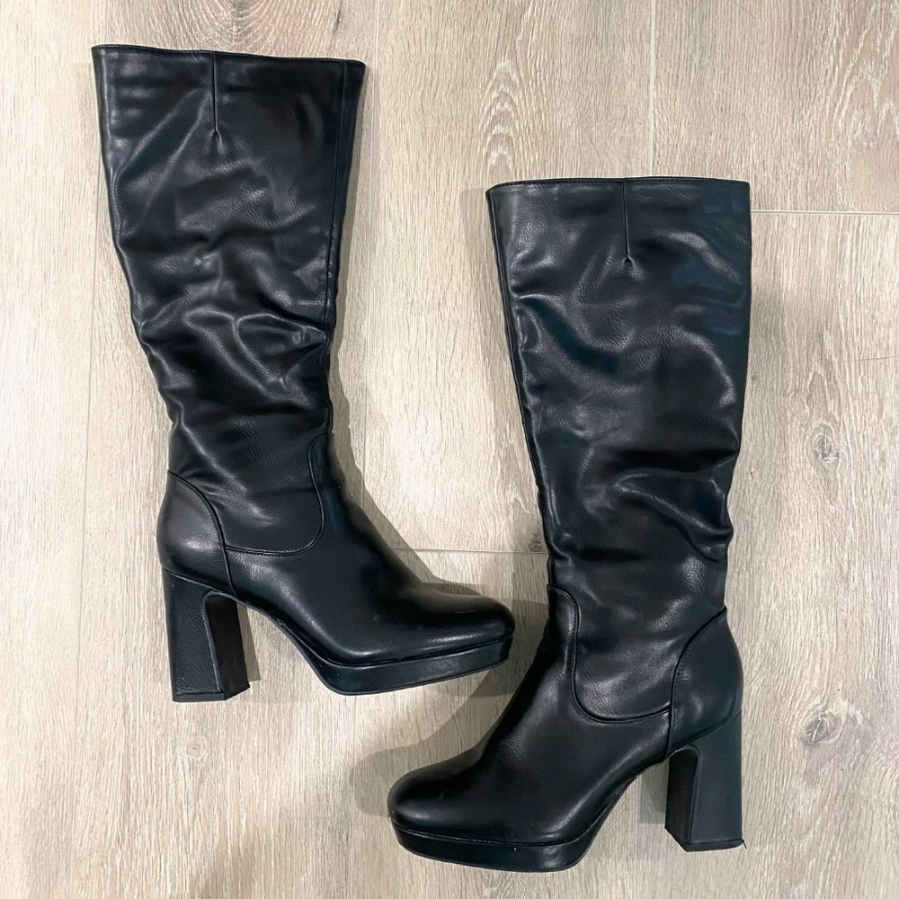 Missguided 18in Knee High Boots Size 6 US In Solid Black *LIGHTLY USED*